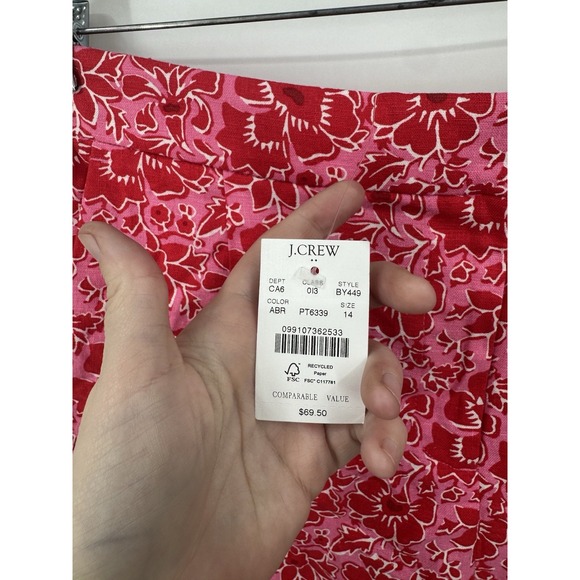 J. Crew Factory High Rise Floral Print Short Pink Red Linen‎ Blend Womens 14 NEW - Picture 3 of 11